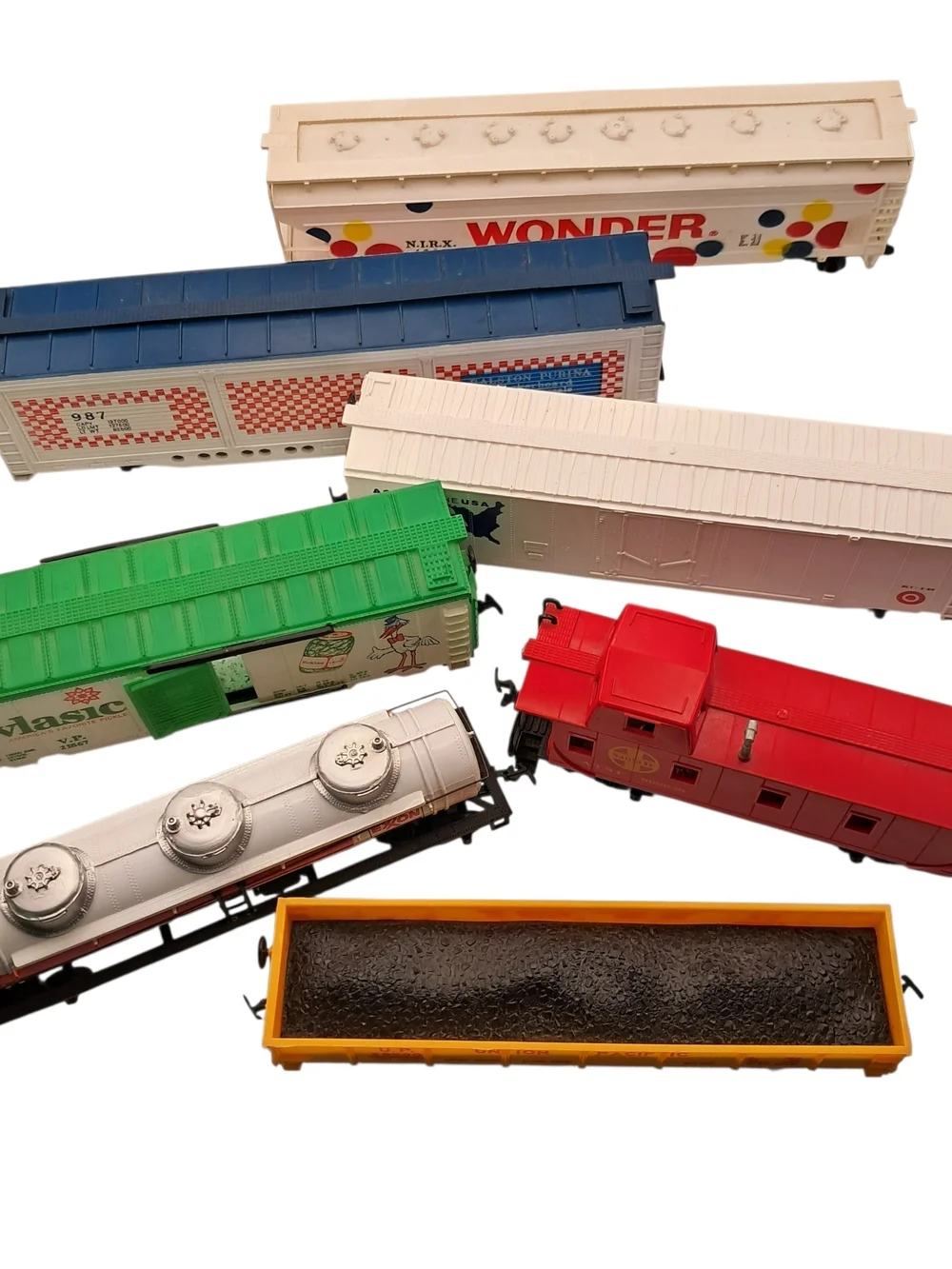 ​Vintage HO Scale Model Train Car Lot of 7 - Tyco Bachmann Exxon Wonder Bread